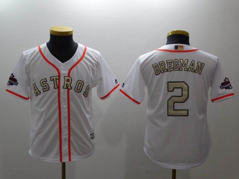 Youth Houston Astros #2 Bregman White Gold version MLB Jerseys->youth mlb jersey->Youth Jersey
